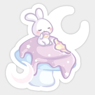 Bunny Eating a Giant Purple Mushroom Cake Sticker